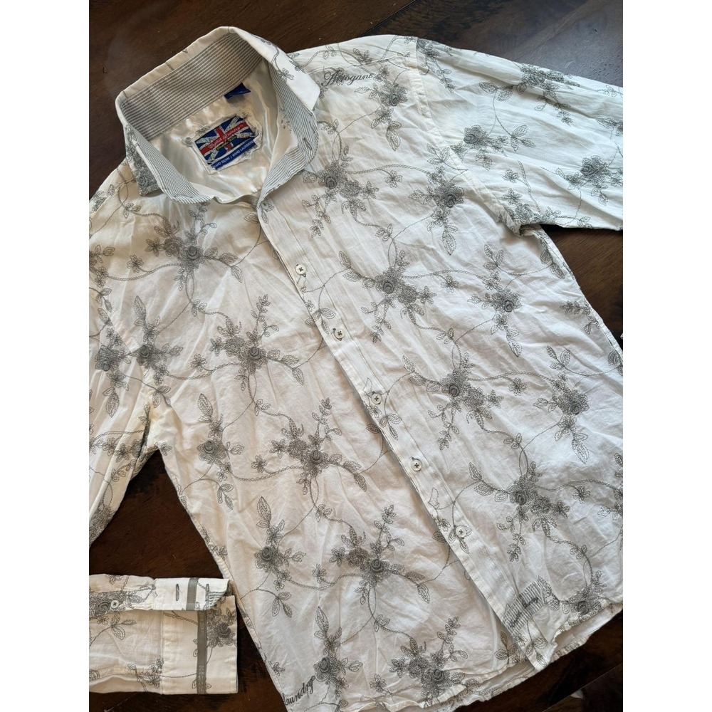 English Laundry Shirt Mens Large White Embroidered Hand Sewn Button Up Long
